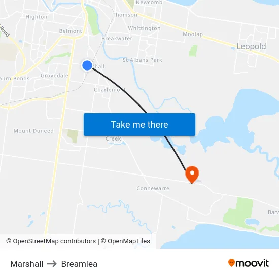 Marshall to Breamlea map