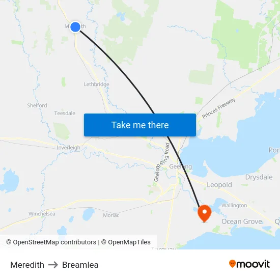 Meredith to Breamlea map