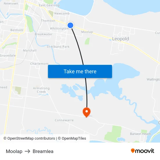 Moolap to Breamlea map