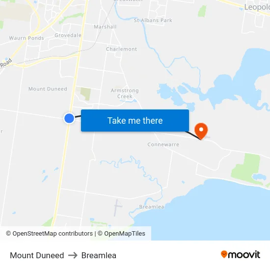 Mount Duneed to Breamlea map