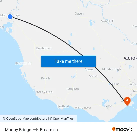 Murray Bridge to Breamlea map
