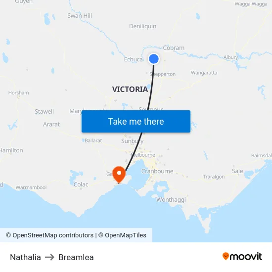 Nathalia to Breamlea map