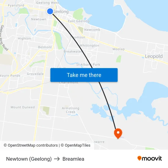 Newtown (Geelong) to Breamlea map