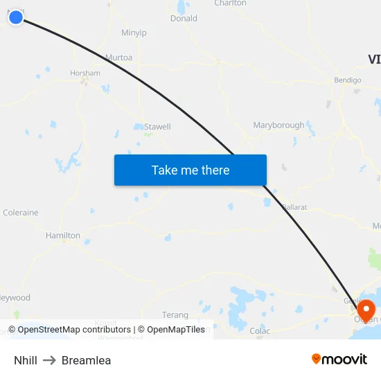 Nhill to Breamlea map