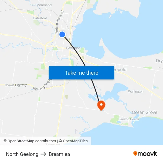 North Geelong to Breamlea map