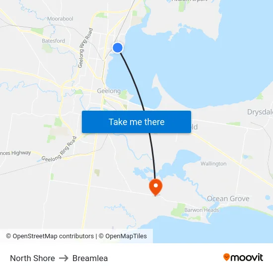 North Shore to Breamlea map
