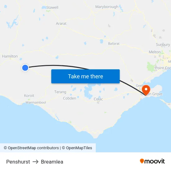 Penshurst to Breamlea map