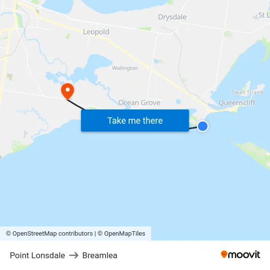 Point Lonsdale to Breamlea map