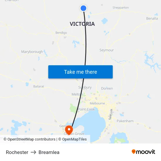 Rochester to Breamlea map