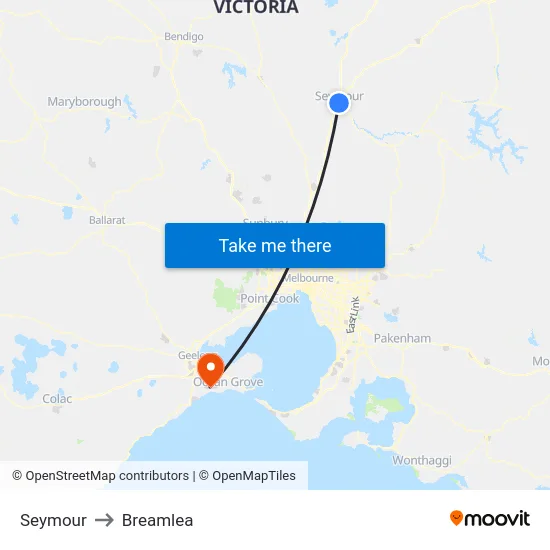 Seymour to Breamlea map