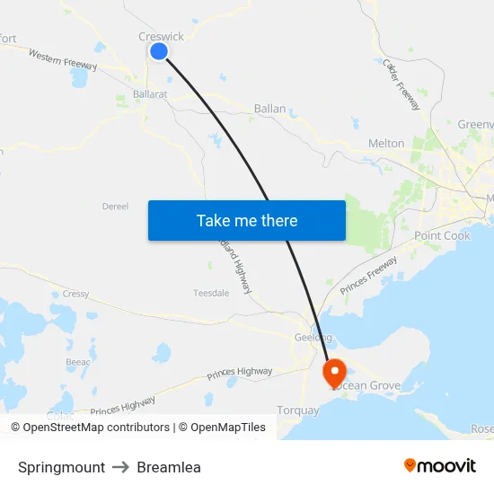 Springmount to Breamlea map