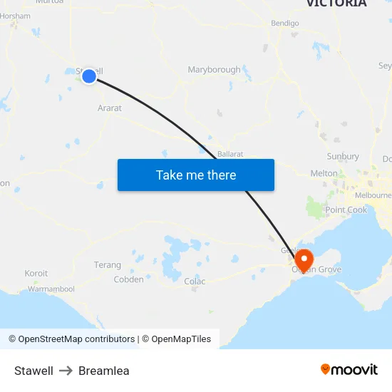 Stawell to Breamlea map