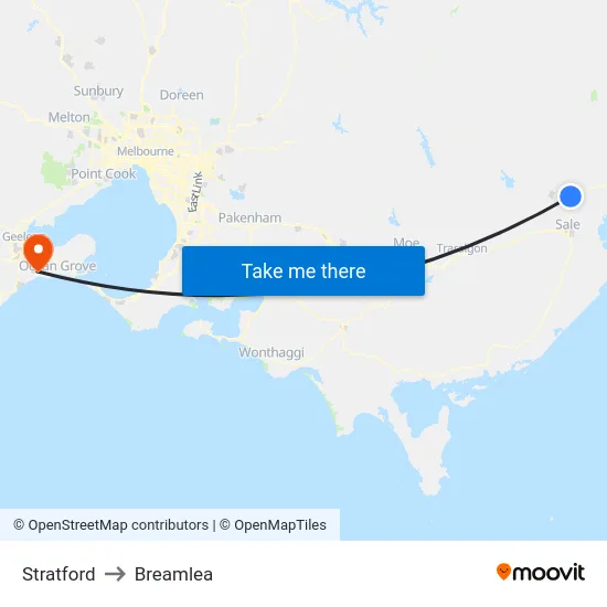 Stratford to Breamlea map