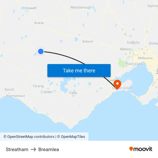 Streatham to Breamlea map