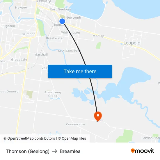 Thomson (Geelong) to Breamlea map