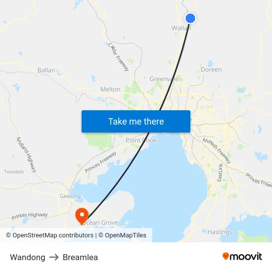 Wandong to Breamlea map