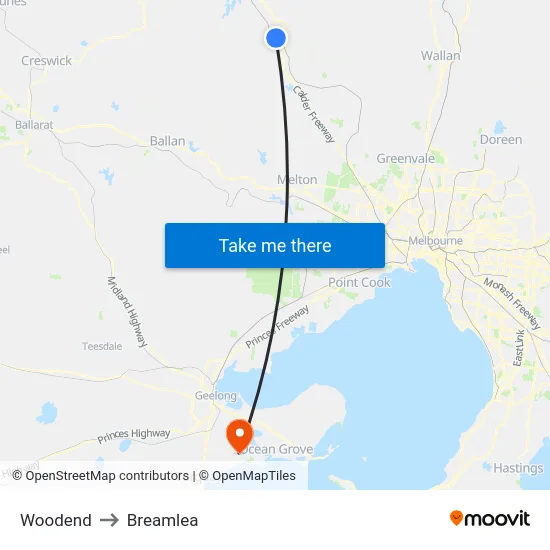 Woodend to Breamlea map