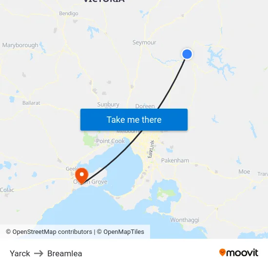Yarck to Breamlea map
