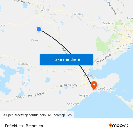 Enfield to Breamlea map