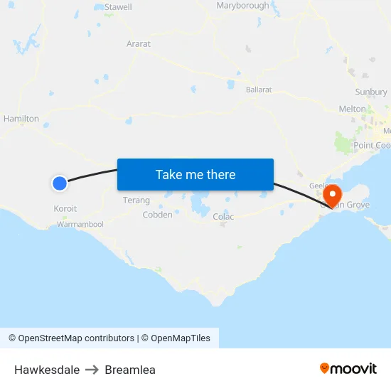 Hawkesdale to Breamlea map