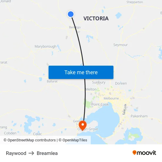 Raywood to Breamlea map