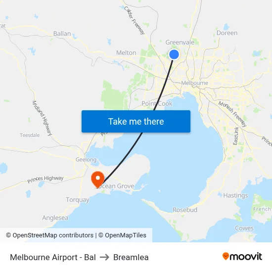 Melbourne Airport - Bal to Breamlea map