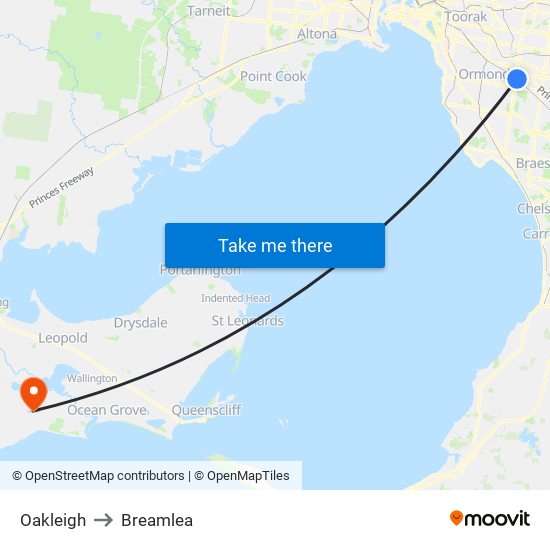 Oakleigh to Breamlea map