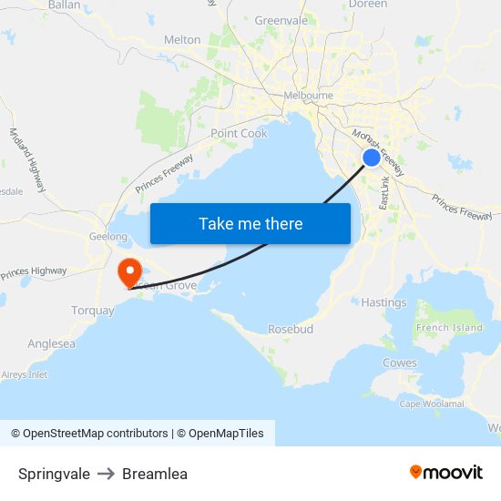 Springvale to Breamlea map