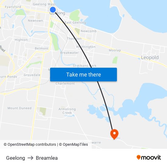 Geelong to Breamlea map