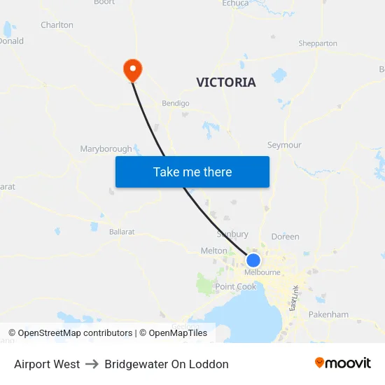 Airport West to Bridgewater On Loddon map
