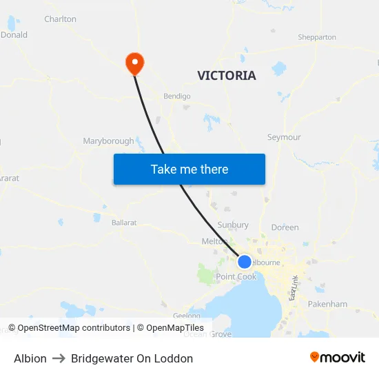 Albion to Bridgewater On Loddon map