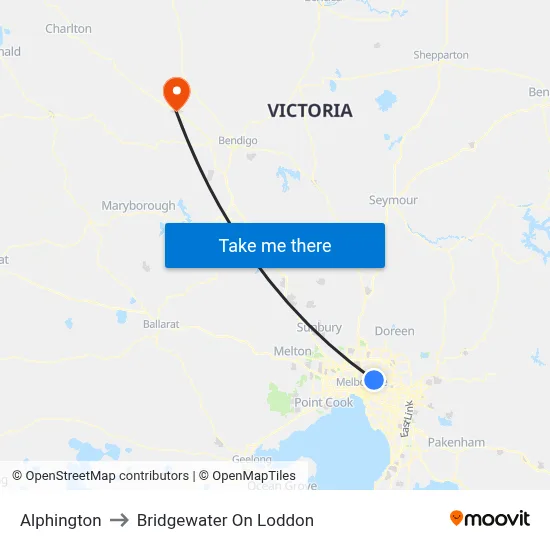 Alphington to Bridgewater On Loddon map