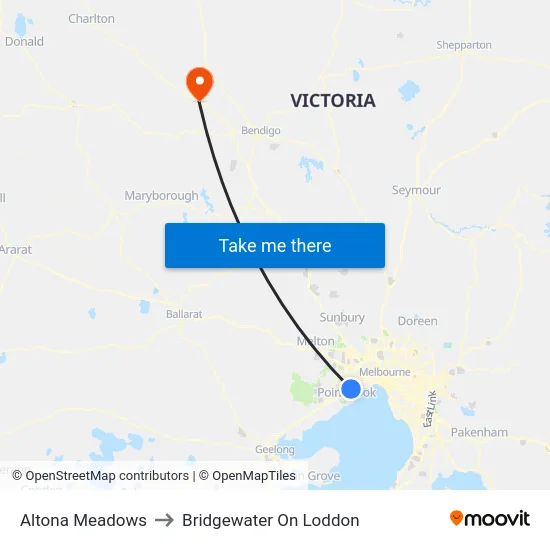 Altona Meadows to Bridgewater On Loddon map