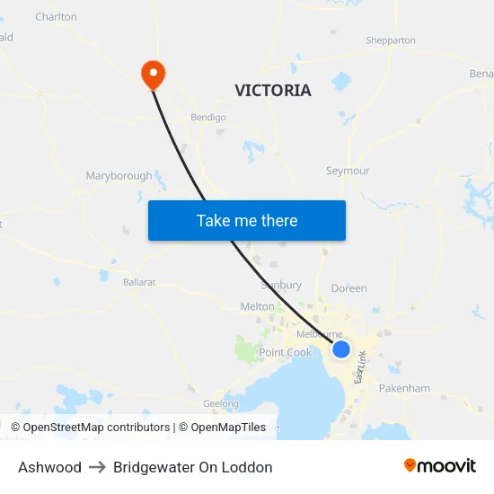 Ashwood to Bridgewater On Loddon map
