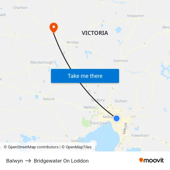 Balwyn to Bridgewater On Loddon map