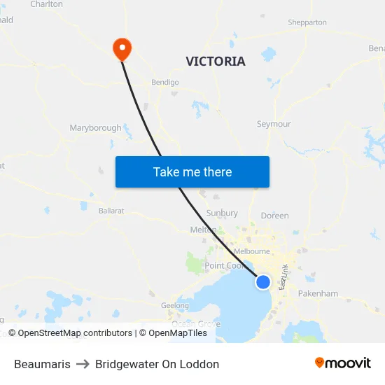 Beaumaris to Bridgewater On Loddon map
