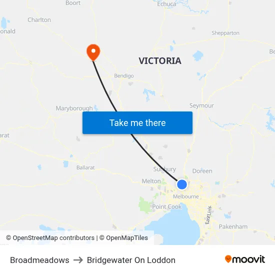 Broadmeadows to Bridgewater On Loddon map
