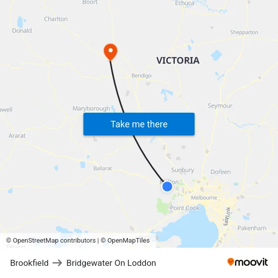 Brookfield to Bridgewater On Loddon map