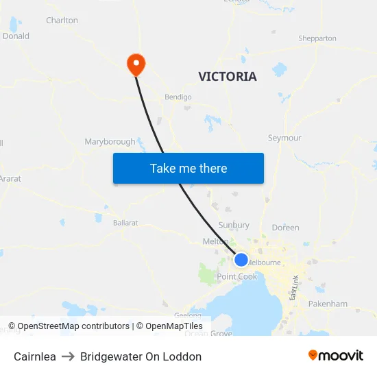Cairnlea to Bridgewater On Loddon map