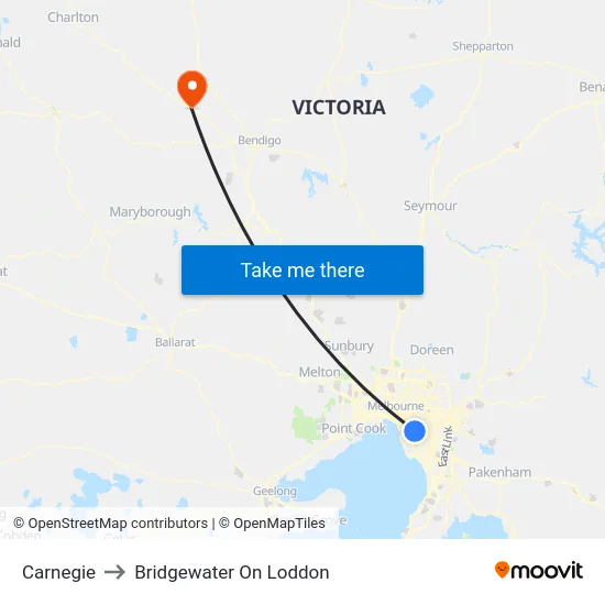Carnegie to Bridgewater On Loddon map