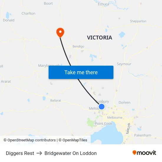 Diggers Rest to Bridgewater On Loddon map