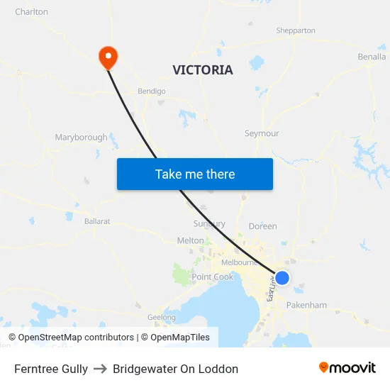 Ferntree Gully to Bridgewater On Loddon map