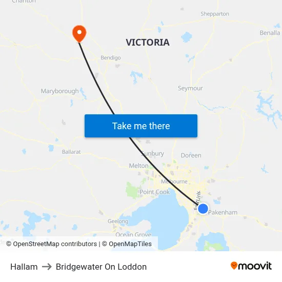 Hallam to Bridgewater On Loddon map