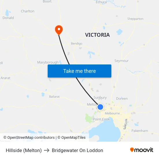 Hillside (Melton) to Bridgewater On Loddon map