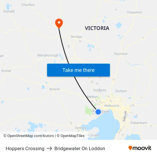 Hoppers Crossing to Bridgewater On Loddon map