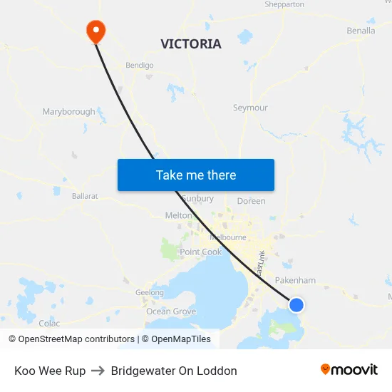 Koo Wee Rup to Bridgewater On Loddon map
