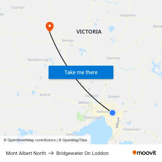 Mont Albert North to Bridgewater On Loddon map