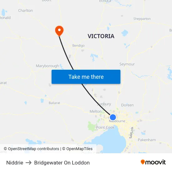 Niddrie to Bridgewater On Loddon map