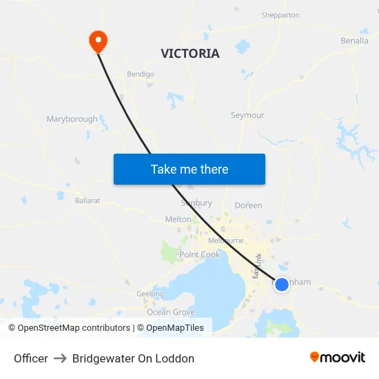 Officer to Bridgewater On Loddon map