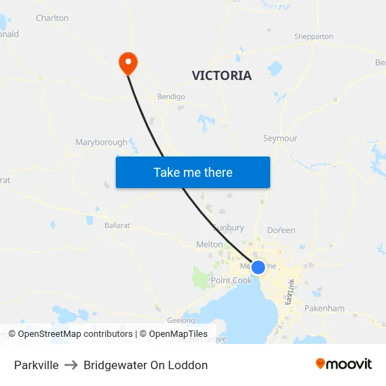 Parkville to Bridgewater On Loddon map
